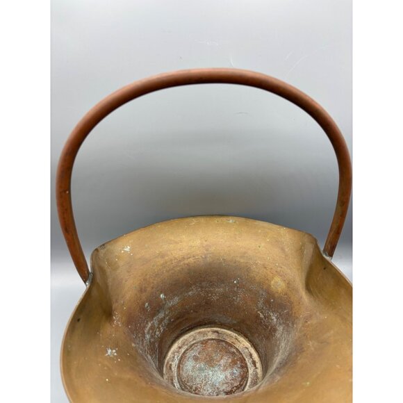 Vtg Brass Basket Planter Copper Handle Decorative‎ Rustic - Picture 6 of 9